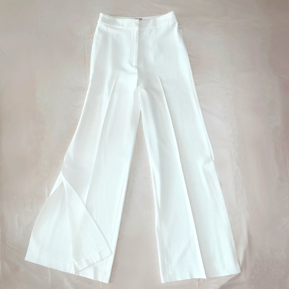 White high waisted wide leg dress trousers